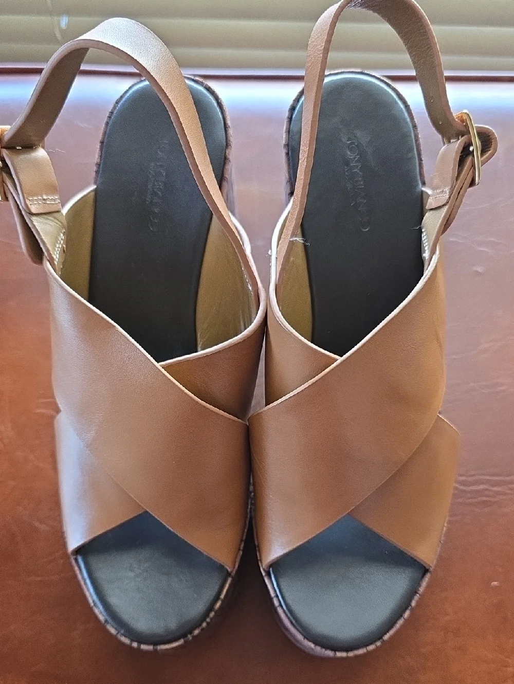 Tony Bianco Brown Cross-Strap Cork-Effect Platform Wedges